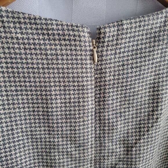 JOHNNIE-O Fitted Short Silk Dress Long Sleeve Houndstooth Preppy Light Academia - Picture 7 of 10
